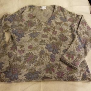 Paisley floral v-neck long sleeve cashmere sweater
